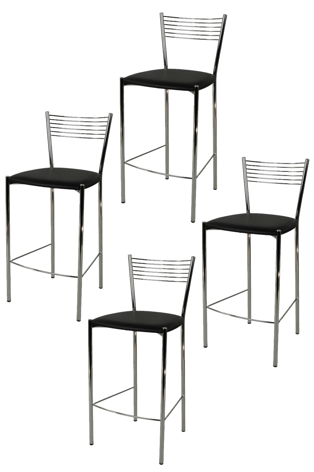 Tommychairs - Set 4 high Elegance for kitchen and bar stools chrome steel and coated in imitation leather seat black color