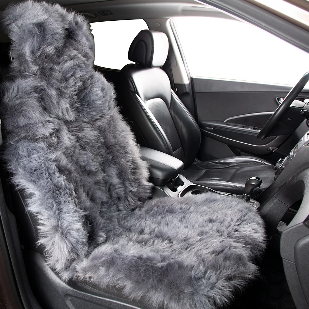 KAWOSEM Universal Sheepskin Wool Car Seat Covers Car Decoration Natural Plush Car Accessories Interior Woman Cushion SWSC04