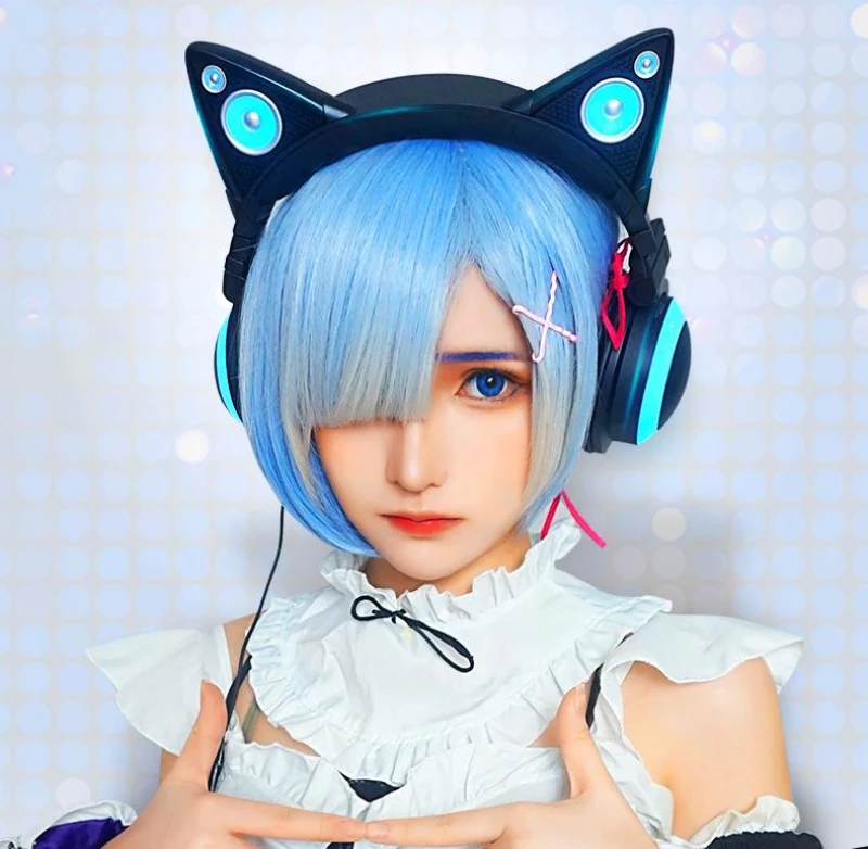 Full New BROOKSTONE Cat Ear 2S Wireless Bluetooth Headphone Black Comics Style 12 Colors RGB LED Light Gaming Headset for Girl