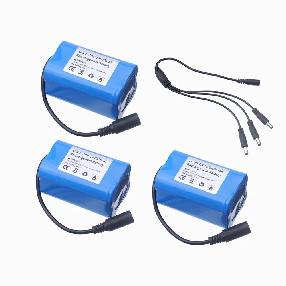 7.4V 12000Mah 5200Mah Battery 3To1 Line ChargerFor T188 T888 2011-5 V007 C18 H18 So on Remote Control RC Fishing Bait Boat Parts