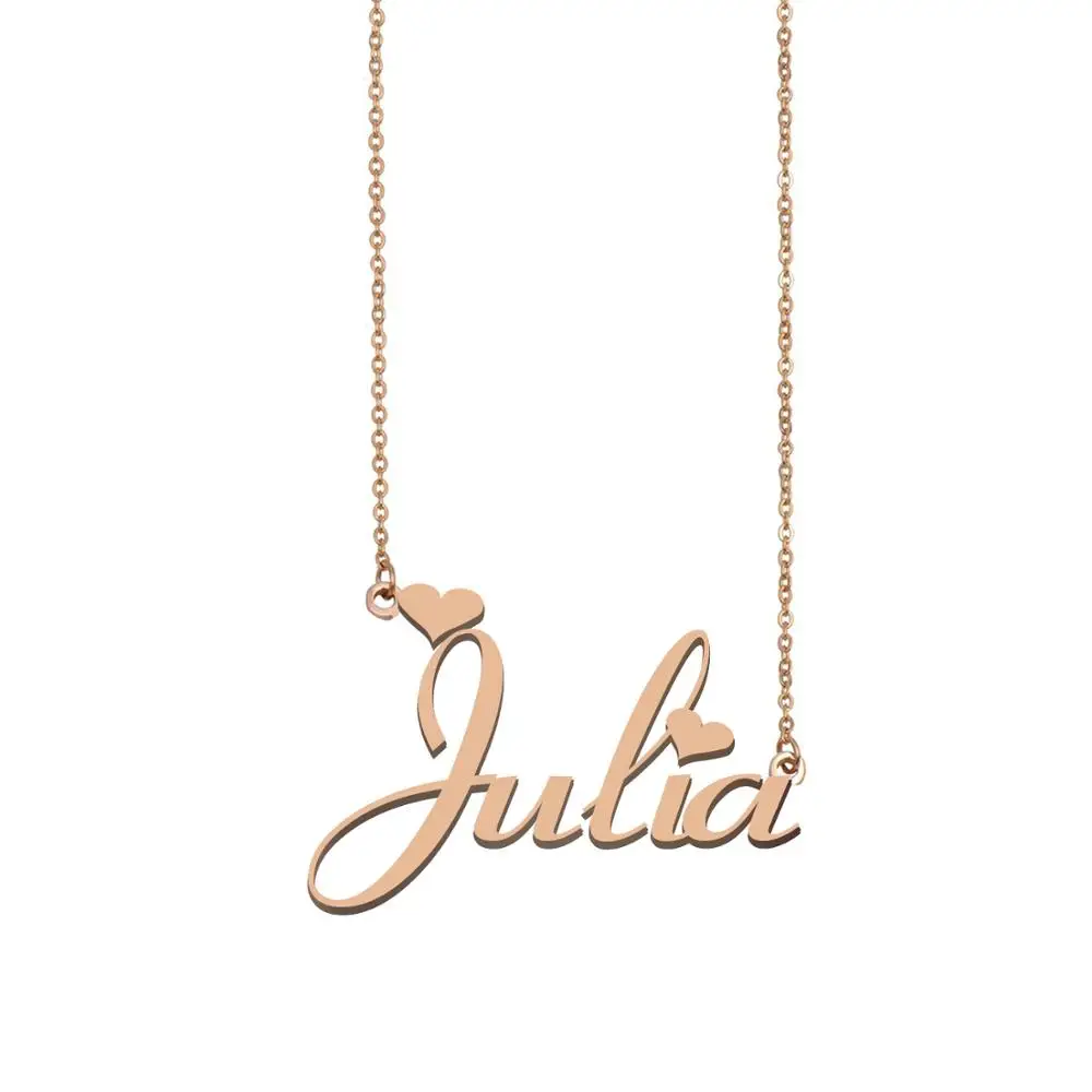 Julia Name Necklace Women Nameplate Stainless Steel Pendant for Girls Friend Birthday Wedding Christmas Mother Gift