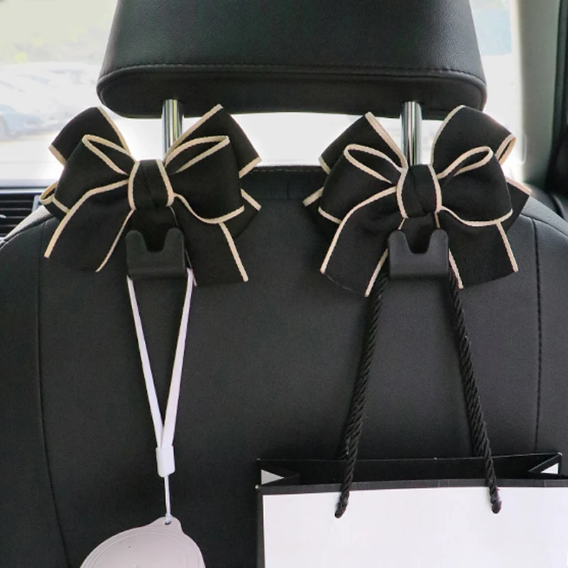 Creative Cute Bowknot Car Seat Back Storage Hooks Vehicle Headrest Organizer Hanger for Groceries Bag Handbag Car Accessories