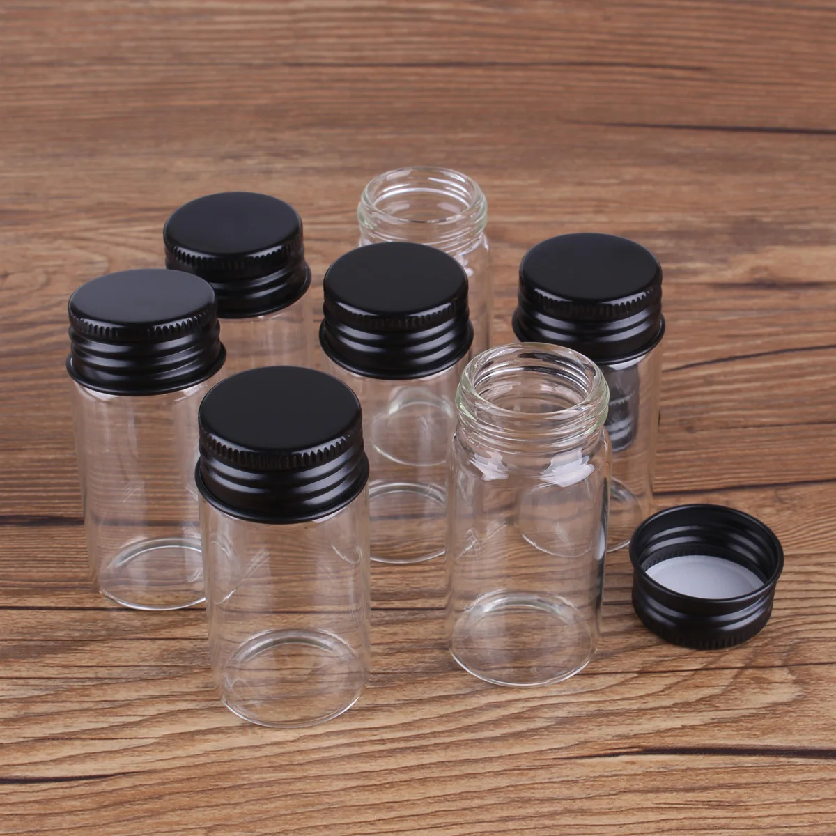 5pcs 25ml 30*60mm Glass bottle with Black Aluminum Caps Potion bottles Glass Jars Glass vessels Spice Jars for Wedding favors