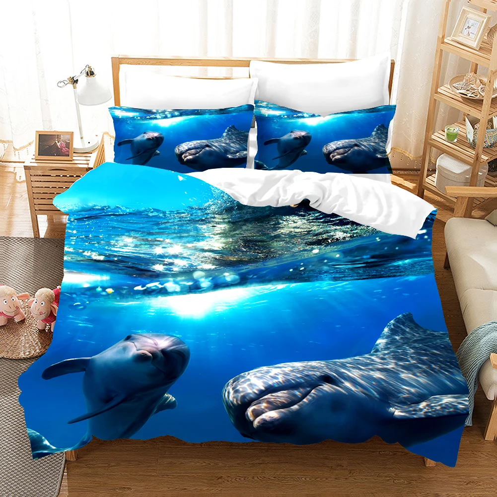 

3D Dolphin Printed Duvet Cover And Pillow Case Aniaml Comforter Bedding Sets EU/US/AU/UK Size 2/3Pcs Dropshipping