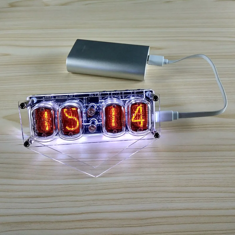 Nixie Clock IN-12 Glow Clock 4-bit Clock Seven-color LED DS3231 Colorful Backlit Version (without Tube)