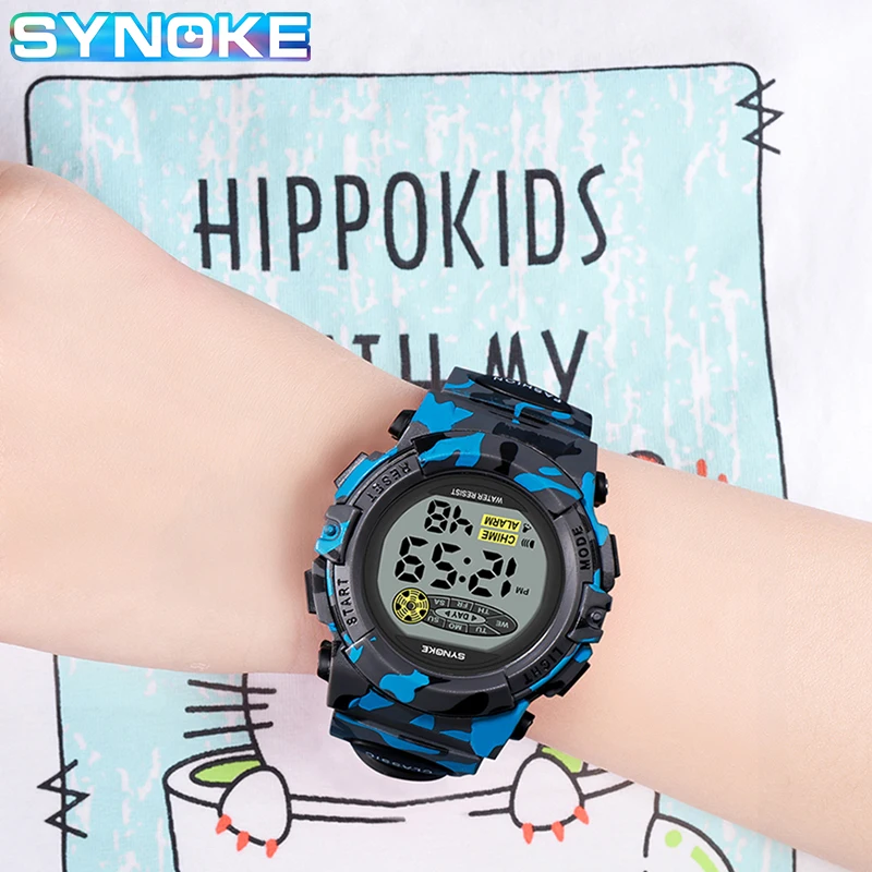 SYNOKE-relojes deportivos para niños y niñas, pulsera electrónica de silicona azul, resistente al agua, cronómetro Digital