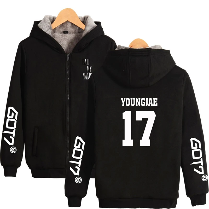 Winter Got7 YOUNGJAE 17 Kpop Hoodie Hoody Men Women Zipper Hoodies Jackets Hood Sport Long Sleeve Pocket Hooded Sweatshirts Tops