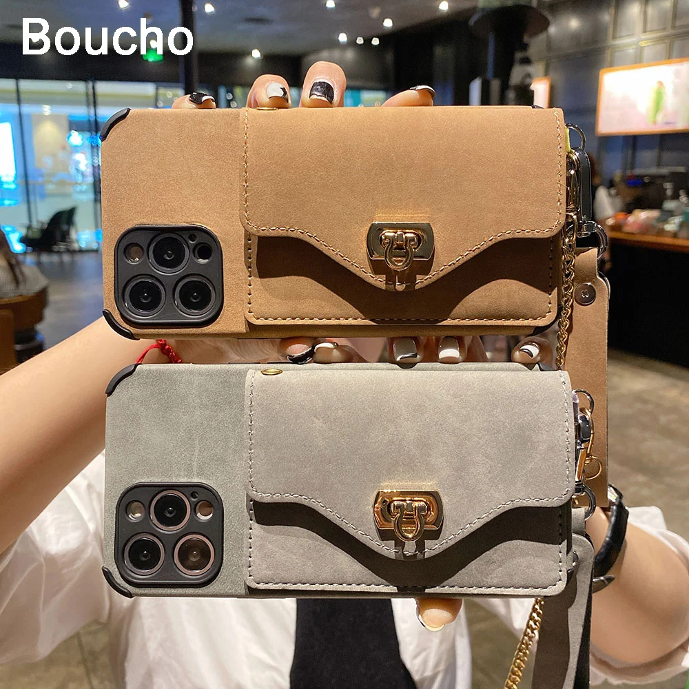 Purse Flannel pattern Leather Phone Bag Card package for iphone 14 13 12 11 Pro MAX XS XR X 7 8 plus with Chain and handing Rope