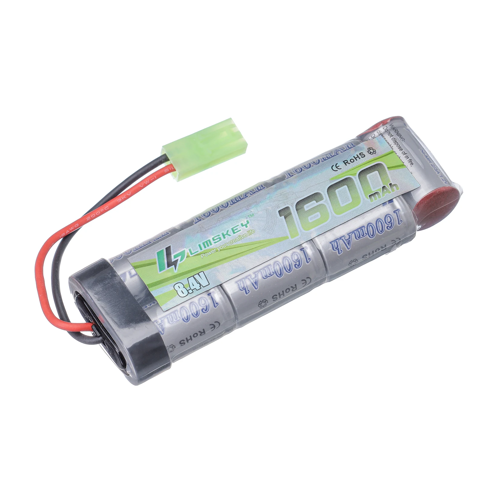 Limskey 7S 2/3A 8.4V 1600mAh NiMH Flat Battery Pack with Mini Tamiya Connector for Airsoft Guns MP5, Scar, M249, M240B, M60, G36