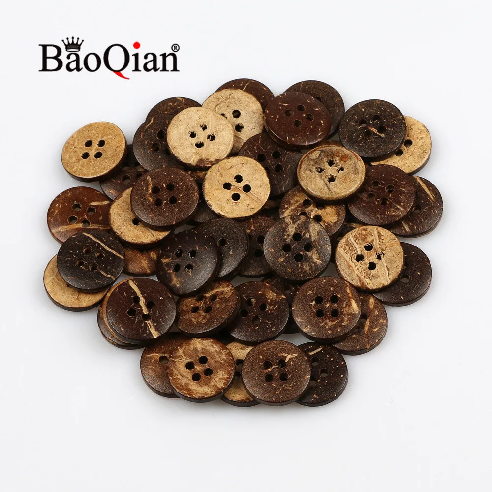 20/50/100pcs 4 Hole Round 15mm Brown Coconut Shell Button For Clothing Scrapbook Decoration Sewing Accessories DIY Crafts