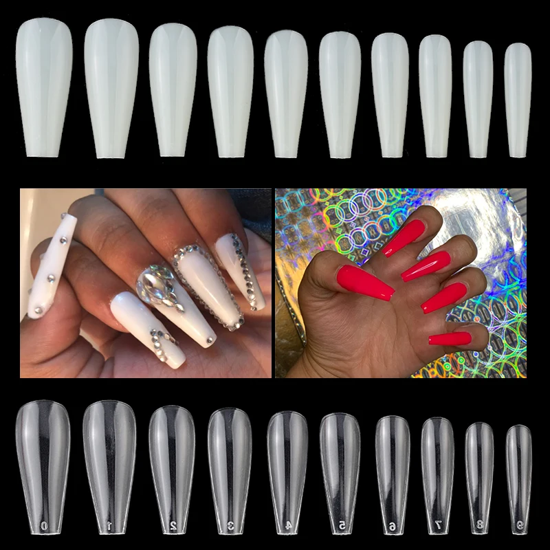 Long Coffin Stiletto Fake Nails ABS New Design Ballerina Nail Art Tips Clear/Natural Fake Nails Tips Nail Art Accessoires