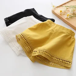 2024 New Casual 2 3 4 5 6 7 8 9 10 Years Children Fashion Cotton Lace Age Solid Color Cotton Summer Shorts For Kids Baby Girls