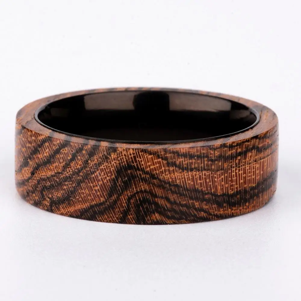 BOBO BIRD Wood Titanium Ring Handmade Personality Wood Wedding Groomsmen Rings for Men Women Party Jewelry Great Christmas Gifts