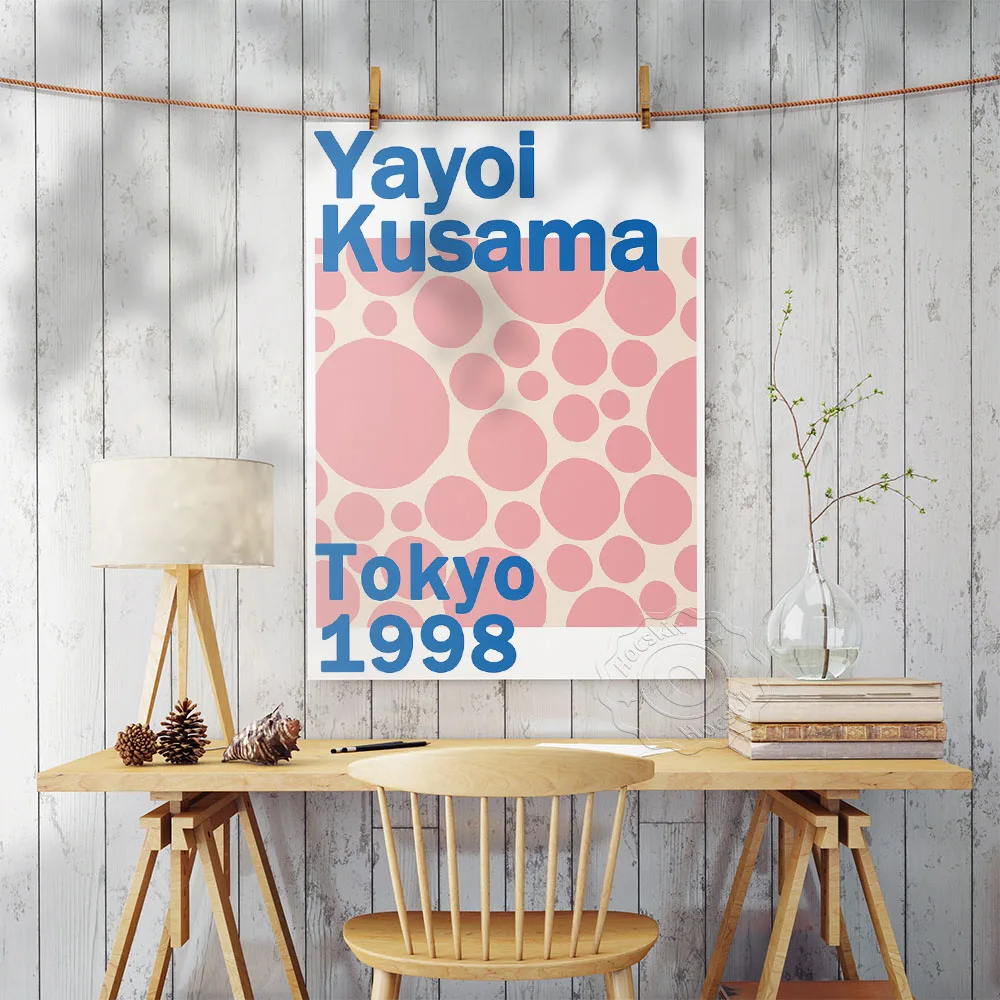 Yayoi Kusama 1998 Tokyo Museum Exhibition Poster, Kusama Pink Wave Point Originality Prints, Living Room Home Decor Wall Picture