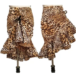 Leopard Print Frauen Klassische Latin Dance Kostüme Asymmetrische Rüschen Meerjungfrau Rock Dame Salsa Chacha Tango Rumba Kleid