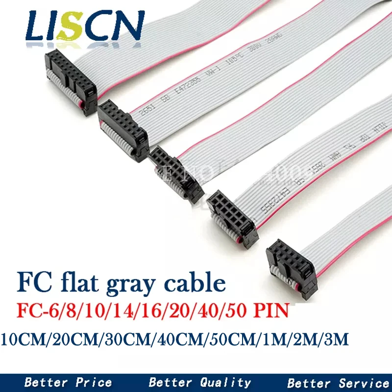 2.54mm pitch FC-6/8/10/14/16/20/24/40/50/64 PIN JTAG ISP DOWNLOAD CABLE Gray Flat Ribbon Data Cable FOR DC3 IDC BOX HEADER