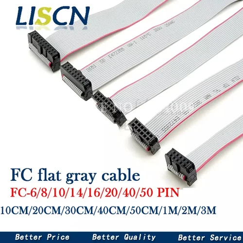 Imagen 1 del producto CABLE de descarga JTAG ISP de 2,54mm de paso FC-6/8/10/14/16/20/24/40/50/64 pines Cable de datos de cinta plana gris para encabezado de caja DC3 IDC