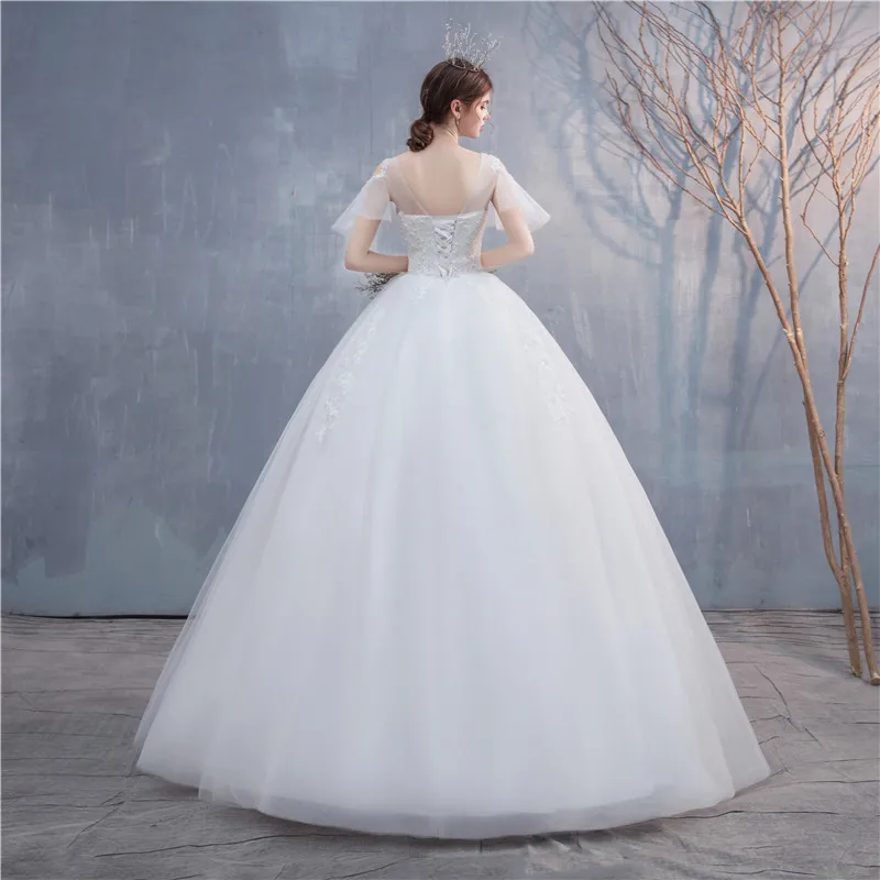 Vestido de casamento 2022 novo elegante laço bordado puff manga magro vestidos de baile de casamento vestido de noiva da princesa com decote em v