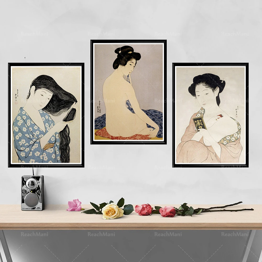Japanese beauty poster, young Japanese woman poster vintage bathroom print