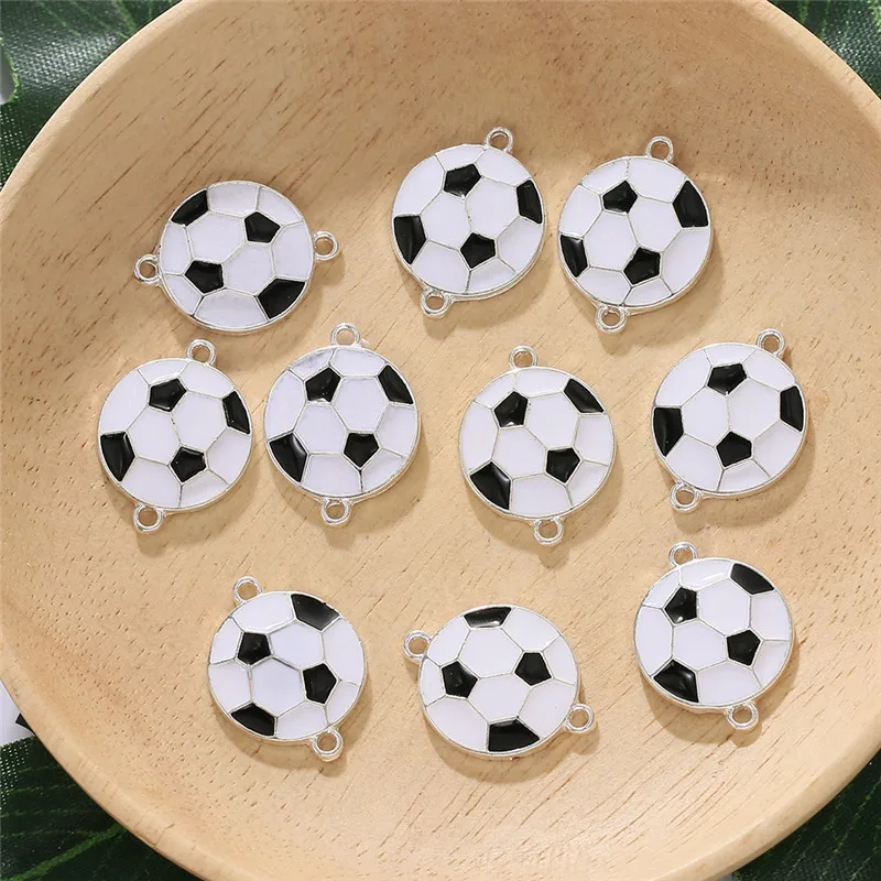 10 pçs/lote nova liga de futebol criativo preto branco cor encantos conectores para diy moda brincos colar jóias acessórios