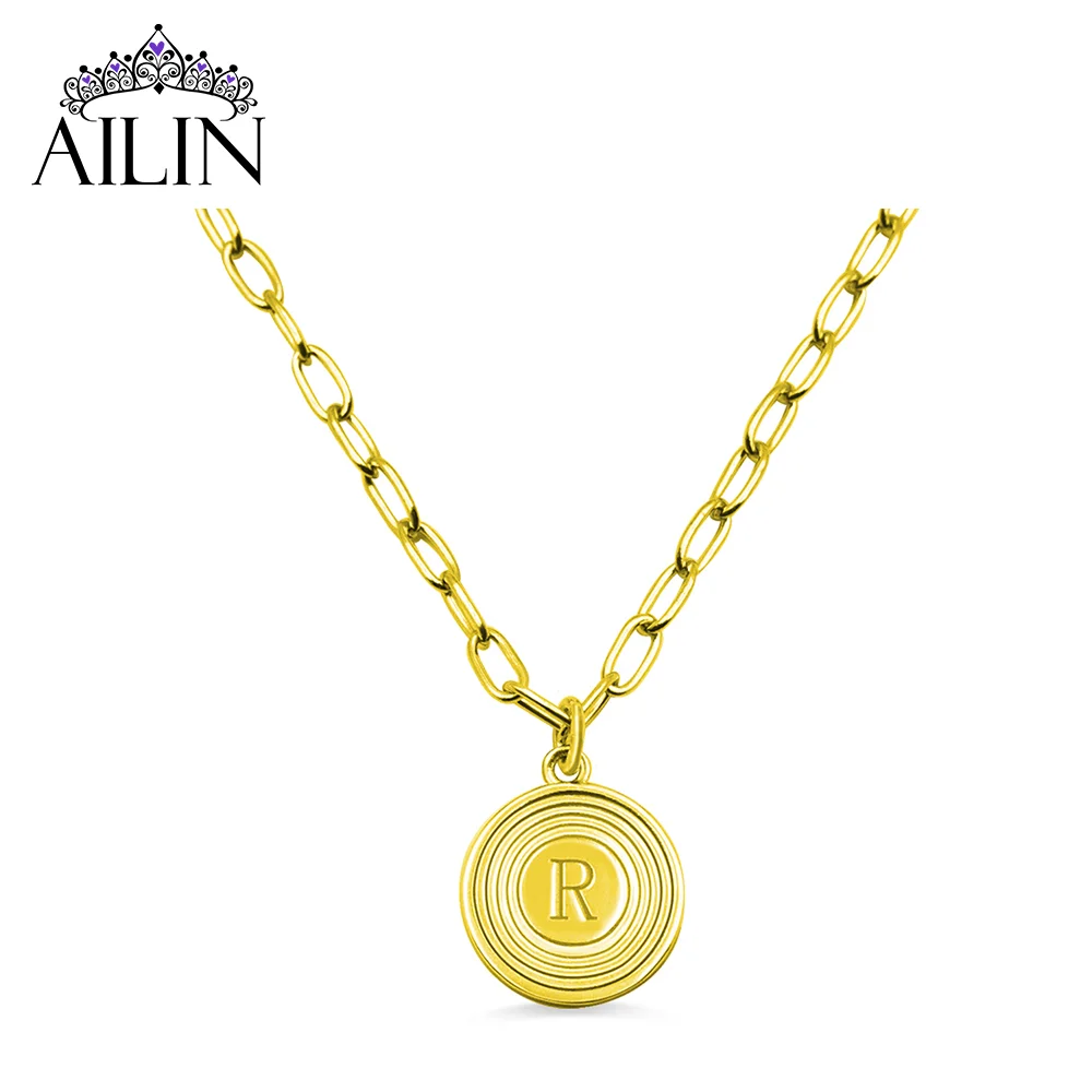 

AILIN Dropshipping Personalized Stainless Steel Initial Link Necklace Round Shape Souvenir Jewelry Gifts for Valentine's Day