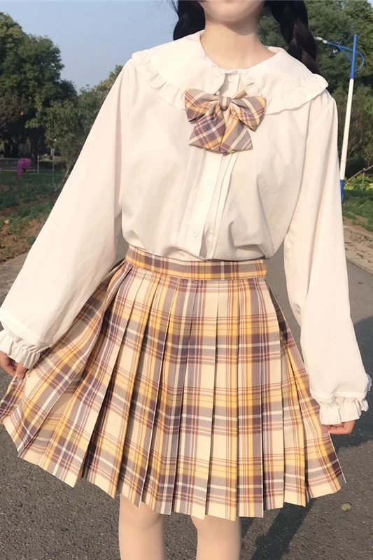 Camisa de cuello de muñeca japonesa, Falda plisada a cuadros, busto, uniforme, traje femenino de otoño