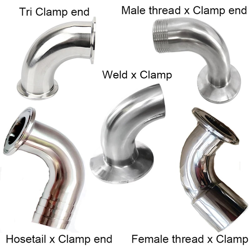 304 Stainless Steel Tri Clamp Elbow, 90 Degree, DN15 to DN100 Homebrew Pipe Fitting