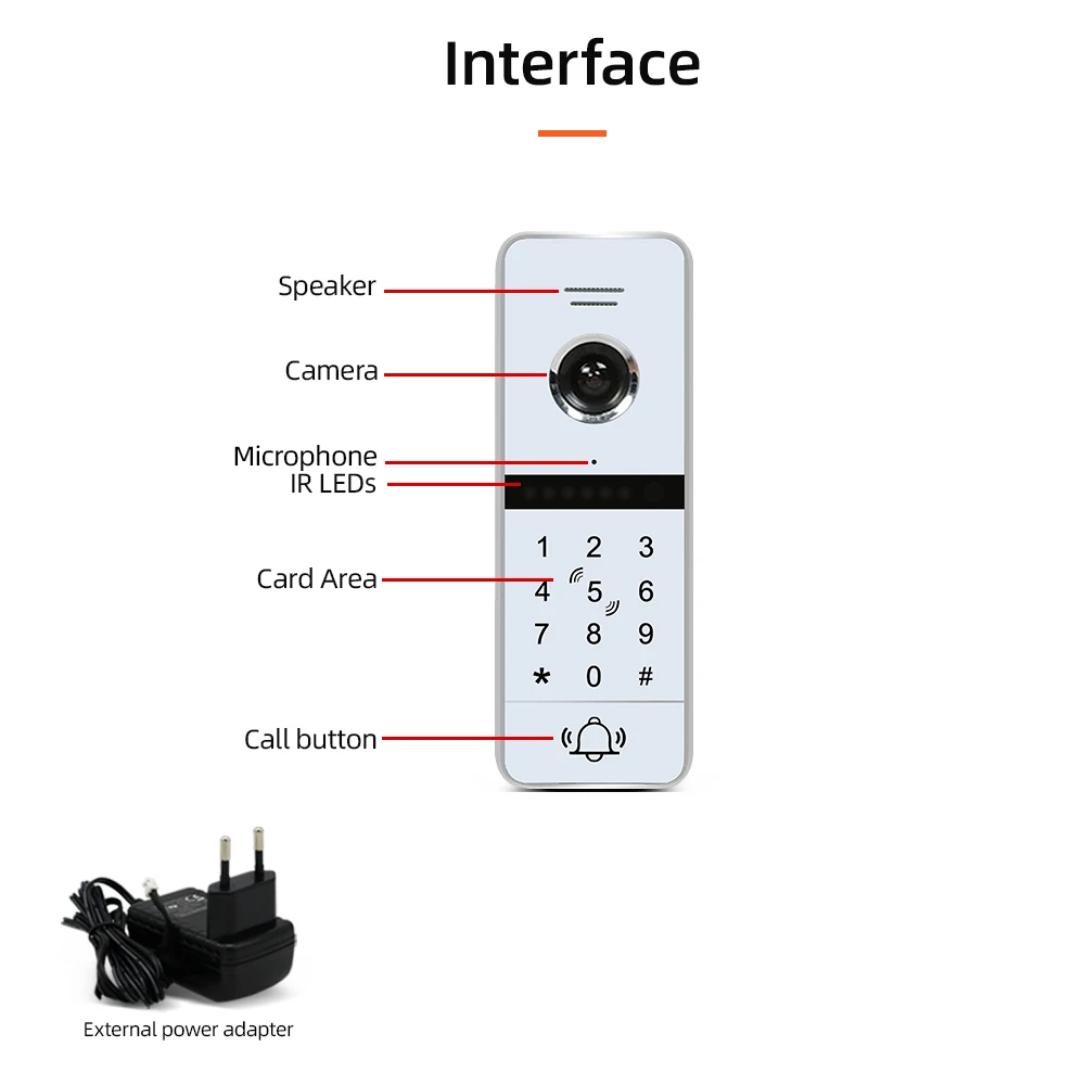 JEATONE-Wired Full Touch Screen Campainha, Unidade Exterior, Senha de Suporte, Desbloquear, Precisa Trabalhar com IP, Monitor WiFi, 960P, 1080P