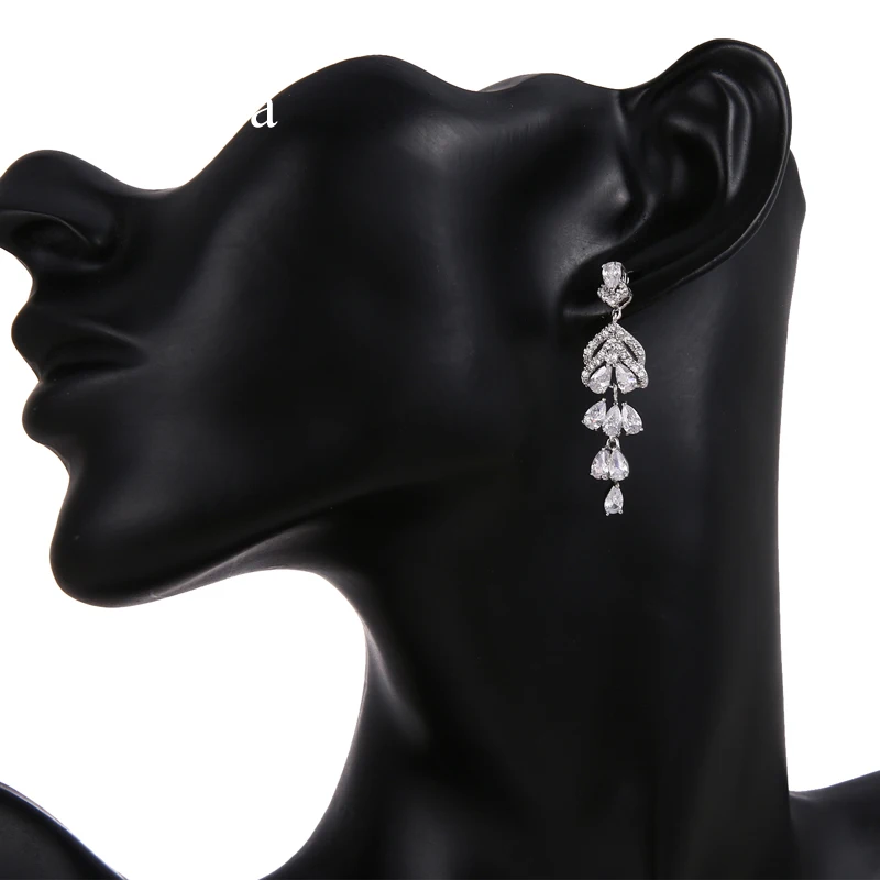Emmaya New AAA Zirconia Hanging Multi-storey Waterdrop Shape Long Earring For Women And Ladies ELegant Crystal Bridal Party
