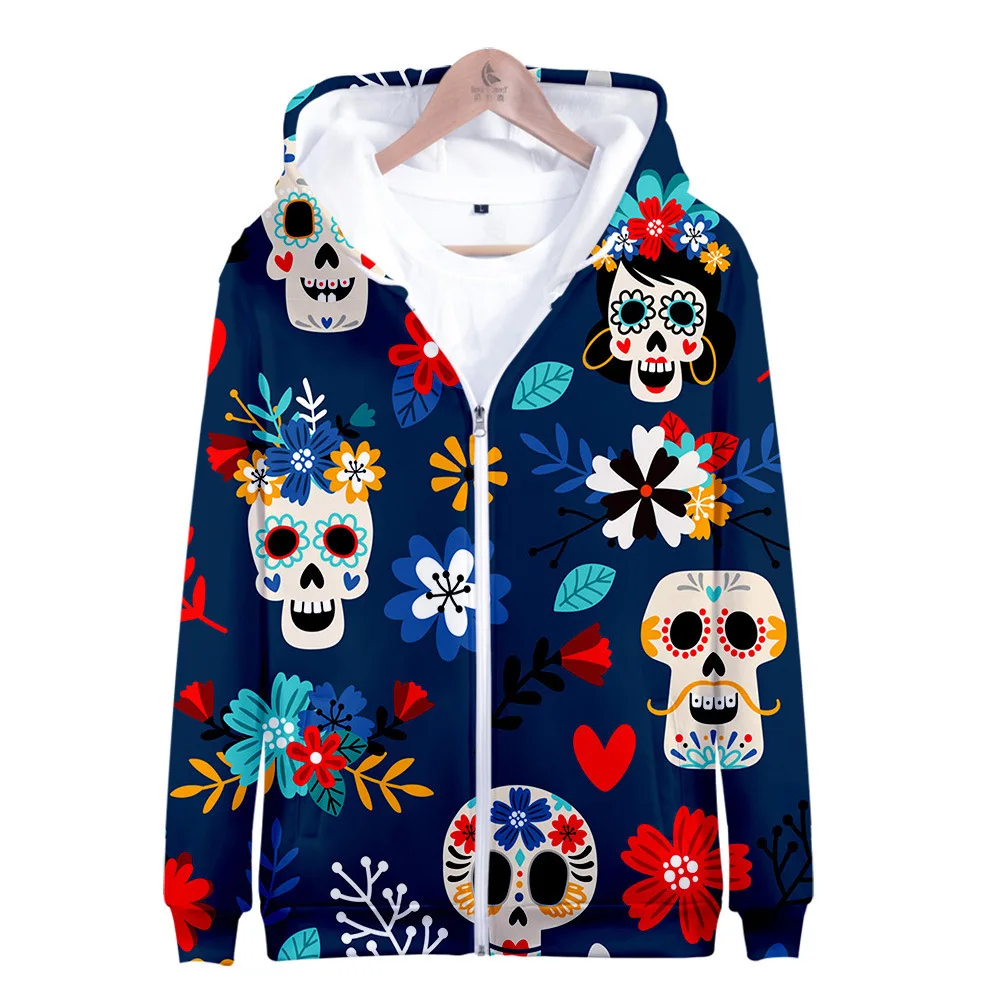 Day of The Dead Sugar Skull 3D Print Zip Up Women/Men Hoodie Sweatshirt Streetwear Hip Hop Zipper Hooded Jacket Halloween