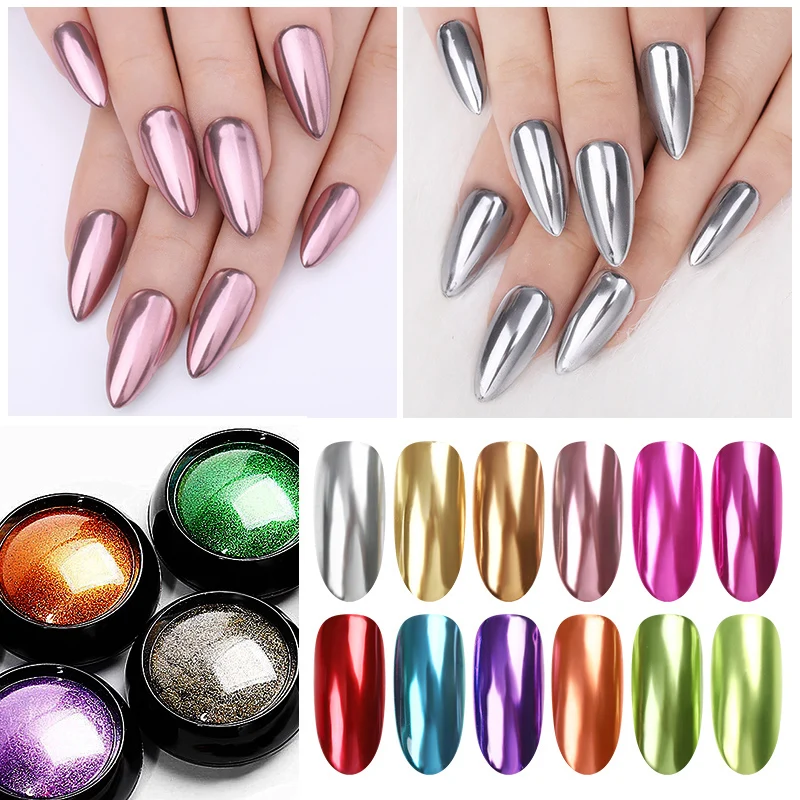 Nail Art Mirror Pigment Powder  Nail Glitters Metallic Color for Nail Art UV Gel Polishing Rose Gold Silver Colors