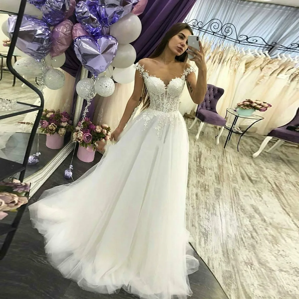 2023 bahu panjang gaun pengantin Formal gaun pengantin Boho gaun pengantin Robe De Mariee seksi V-Neck A-Line gaun pernikahan Tulle