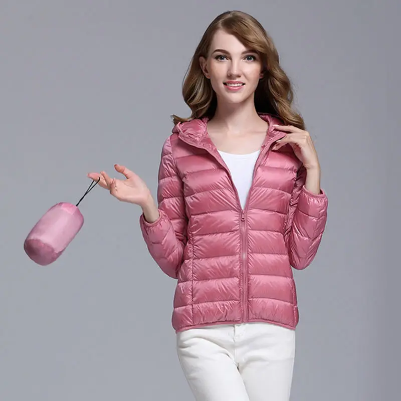 White Duck Down Jacket Women 8X Solid Ultralight Thin Stand Collar Hooded Fashion Slim Autumn And Winter Casual Basic PortabCoat