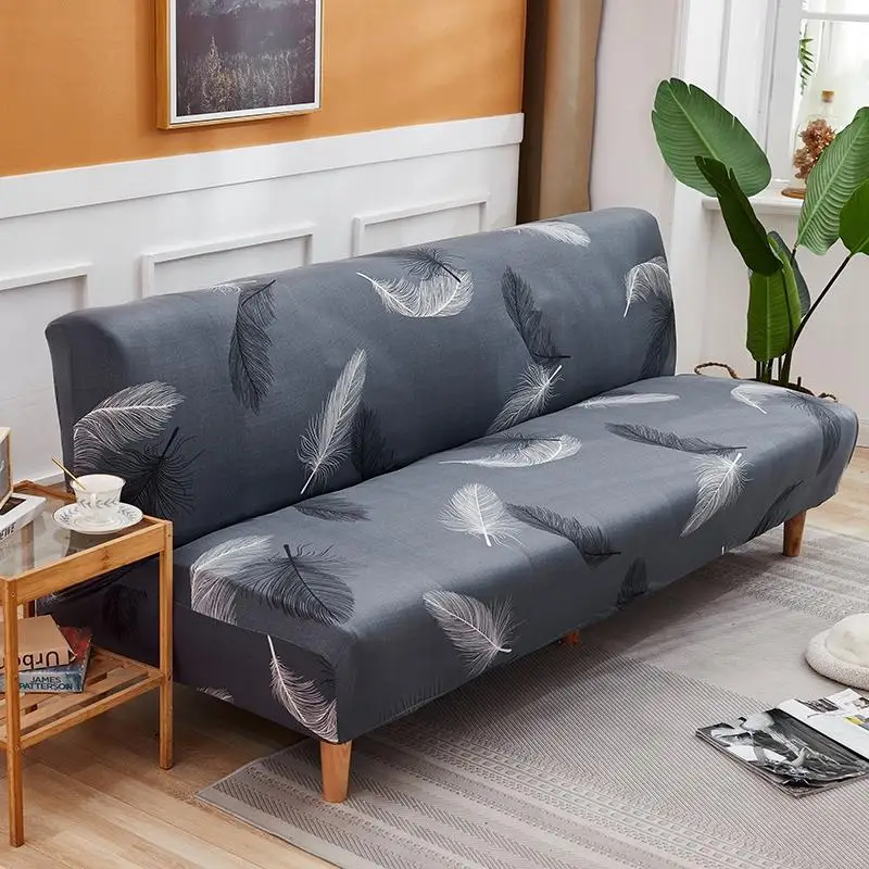 

Modern Armless Folding Sofa Bed Cover Plaid Elastic Futon Large Seat Sofa Slipcovers Bedspread for Living Room Without Arms