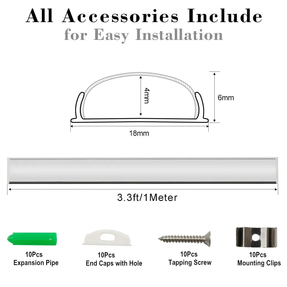 10Pack 1M (40'') U08 Bendable Aluminum profiles U shape Ultra-Thin Silver Aluminum Channel System for LED Strip Installations