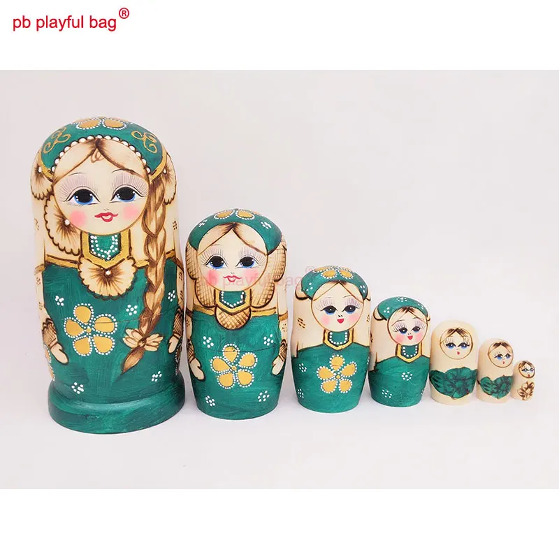 PB Spielerische tasche Sieben story green geflochtene mädchen Russische Puppe Set spaß holz spielzeug set handwerk paar geburtstag geschenk HG20