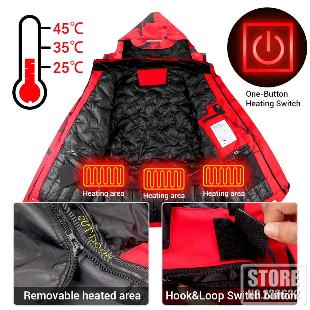 Motorcycle Jacket Winter Red Electric Heated Jacket Outdoor Jacket USB Heating Vest Moto Biker Thermal Warm Motorbike Coat NEW