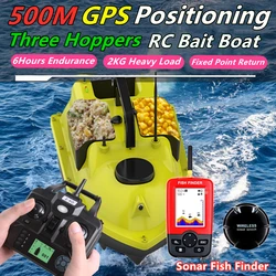 GPS Positioning 500M Sonar Fish Finder One Key Cruise RC Bait Boat Three Hoppers 6Hours Endure Screen Display Waterproof RC Boat