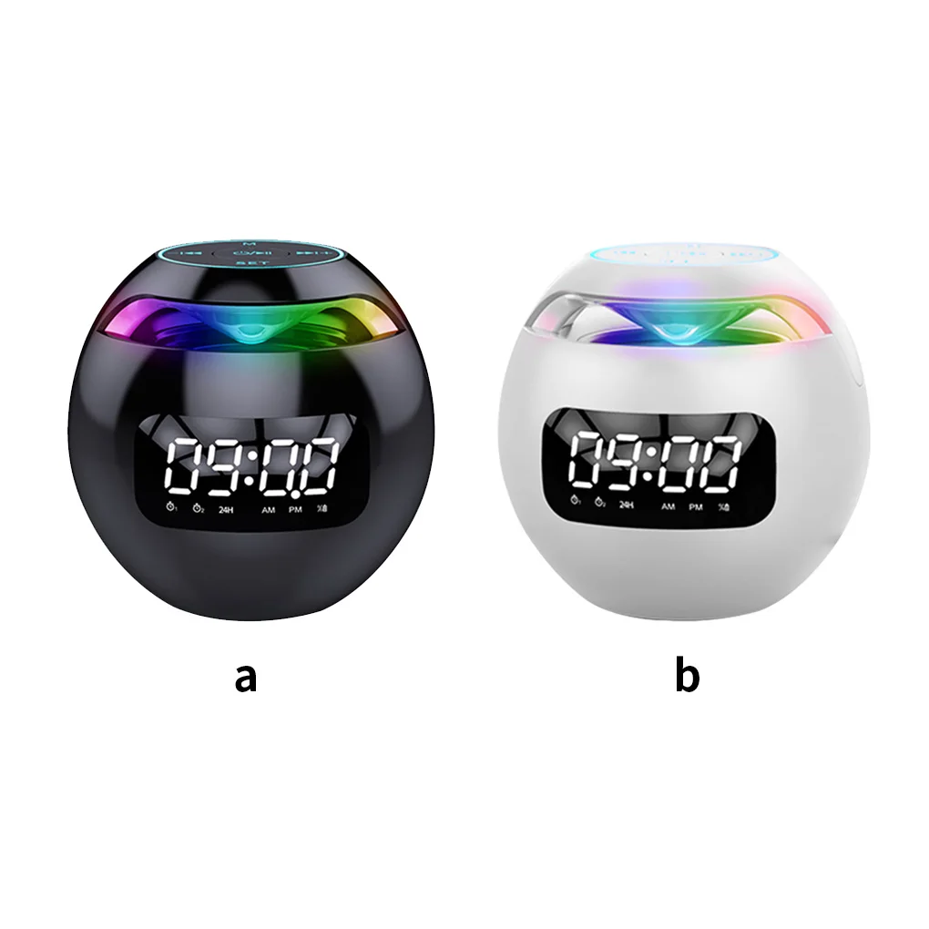 Bluetooth-compatible Speaker Handsfree LED Light Alarm Clock Speaker Rechargeable Ball Stereo Sound Speaker