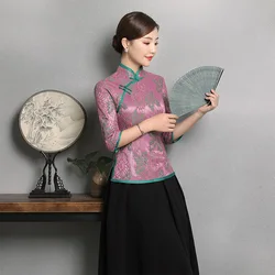 Noble Women Classic Vintage Clothing Traditional Tang Top Clothes Chinese Female Mandarin Collar Shirt Elegant Party Blouse