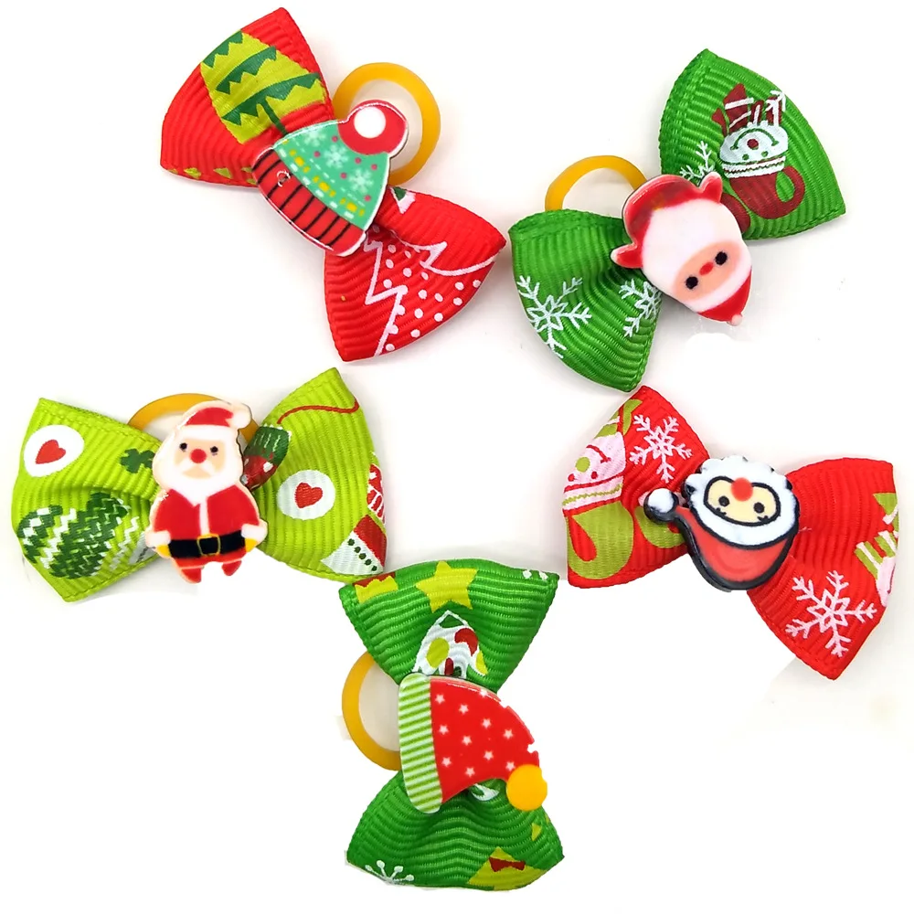 Wholesale Christmas Dog Bows with Rubber Band  Snowman Bell Decoration Hair Bows Dog Accessories for Small Dogs Puppy