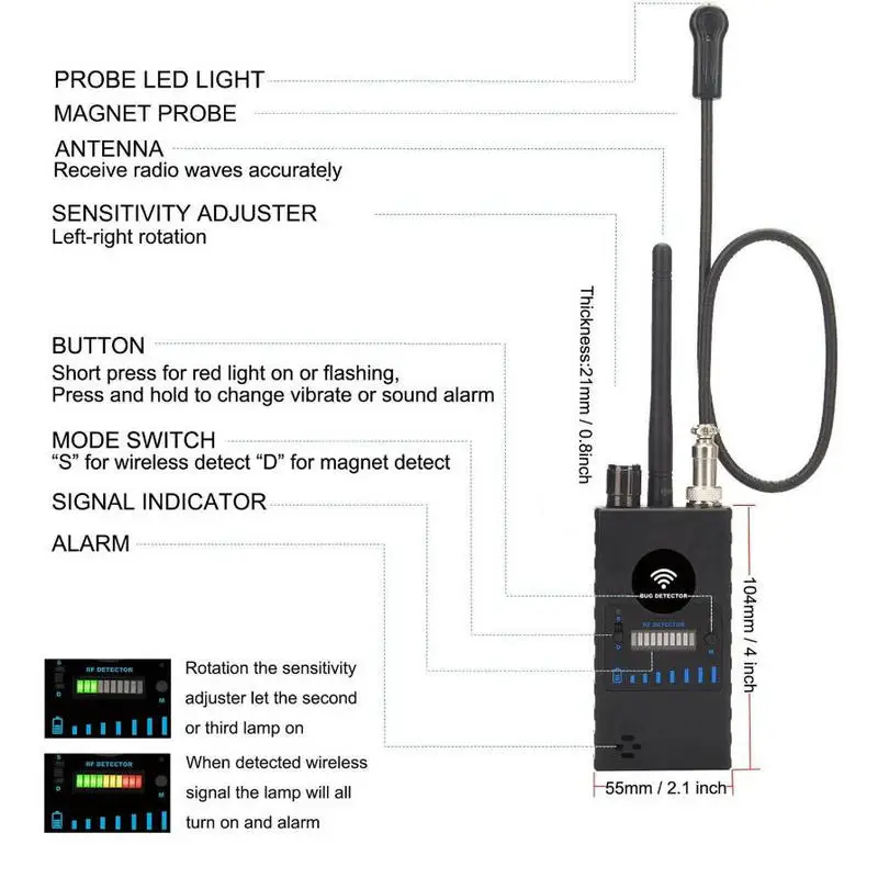 1MHz-8GHz G328B Multi-function Anti-spy Detector Camera GSM Audio Bug Finder GPS Signal Lens RF Tracker Detect Wireless Products