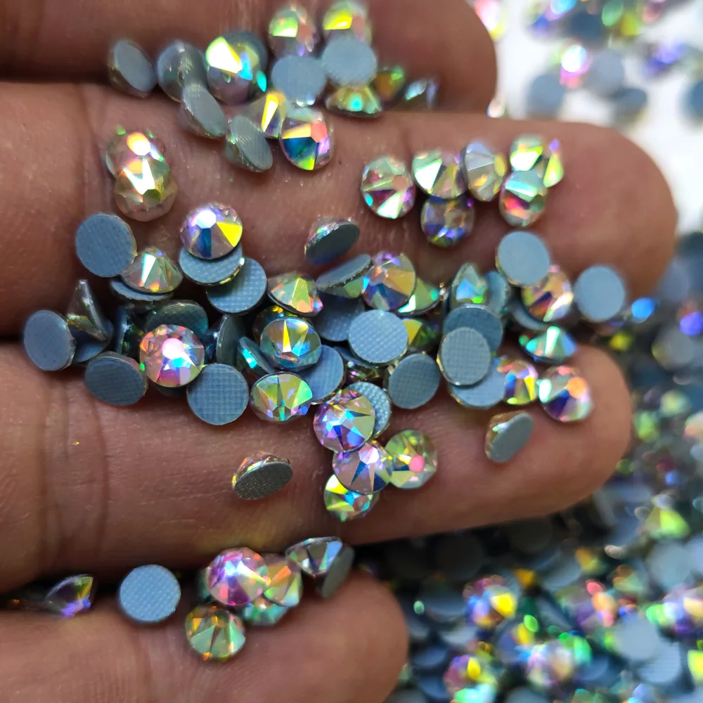 6A 2078 Hot Fix 8 big 8 smal Crystal Multi Rainbow Rhinestones Glass Hotfix Strass Stone Crystals AB Iron on for Clothes Garment