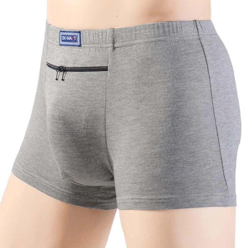 Plus Size 7XL Mannen Diefstal-Proof Ondergoed Voorzijde Dubbele Rits Pocket Mannen Slipje Modale Comfortabele Ademende Sexy Boxer shorts