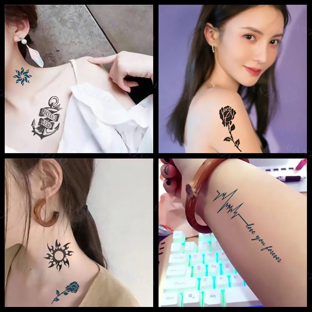 

Temporary Tattoo Sticker English Letters Skull Anchor Body Art Tattoo Arm Foot Chest Neck Clavicle Baby Boy Girl Fake Tattoo