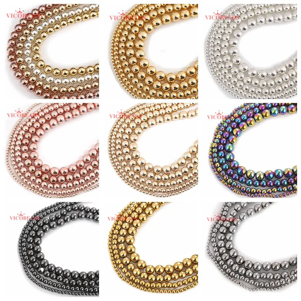 الحجر الطبيعي الأسود ارتفع الذهب الفضة اللون قوس قزح الهيماتيت الخرز 4 6 8 10 مللي متر 15 "لكل ستراند اختيار حجم لصنع المجوهرات