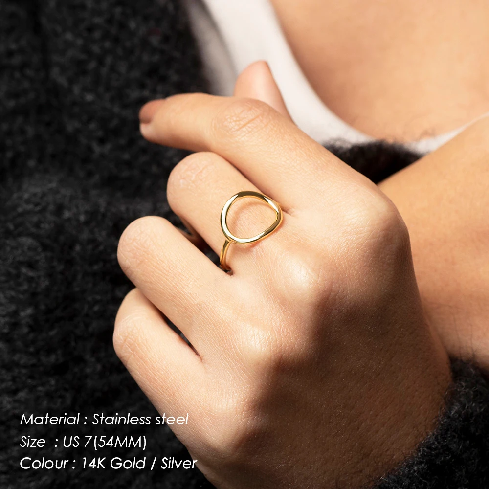 e-Manco Trendy Stainless Steel Rings for Women Vintage Geometric Pinky Ring Dainty Stackable Round Midi Rings Jewellery