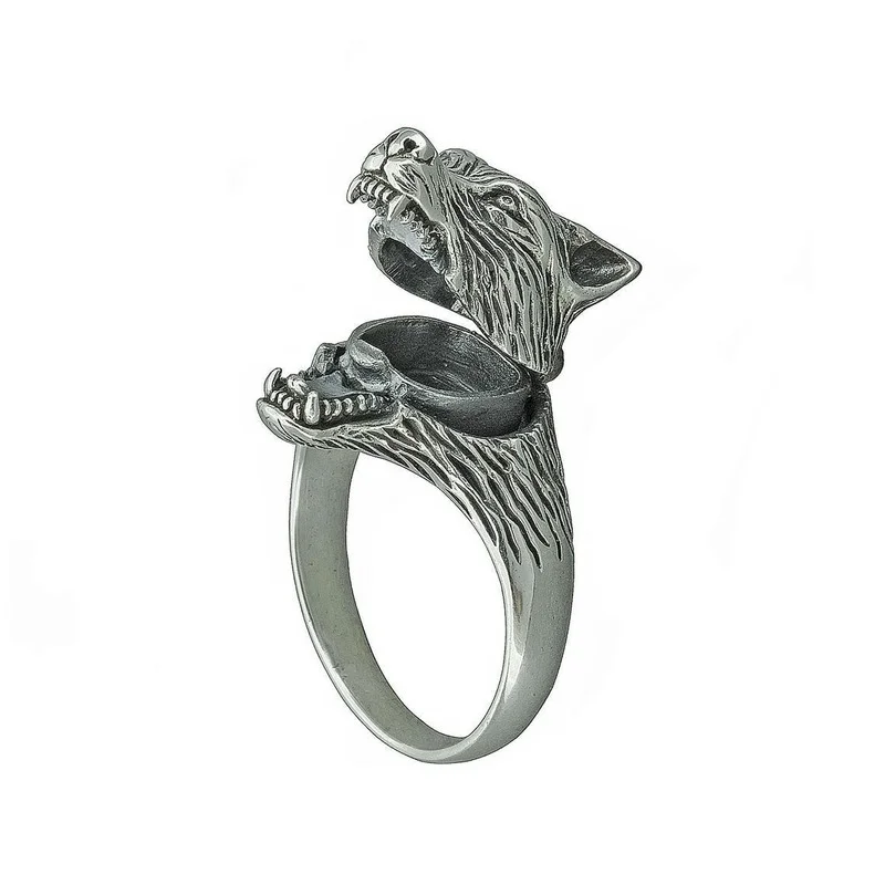 2021 Trend Wolf Head Opening Closing VintageThai Silver Black Bully Men's Ring Men's Finger-ring Gothic Male Ring Mens Jewellery