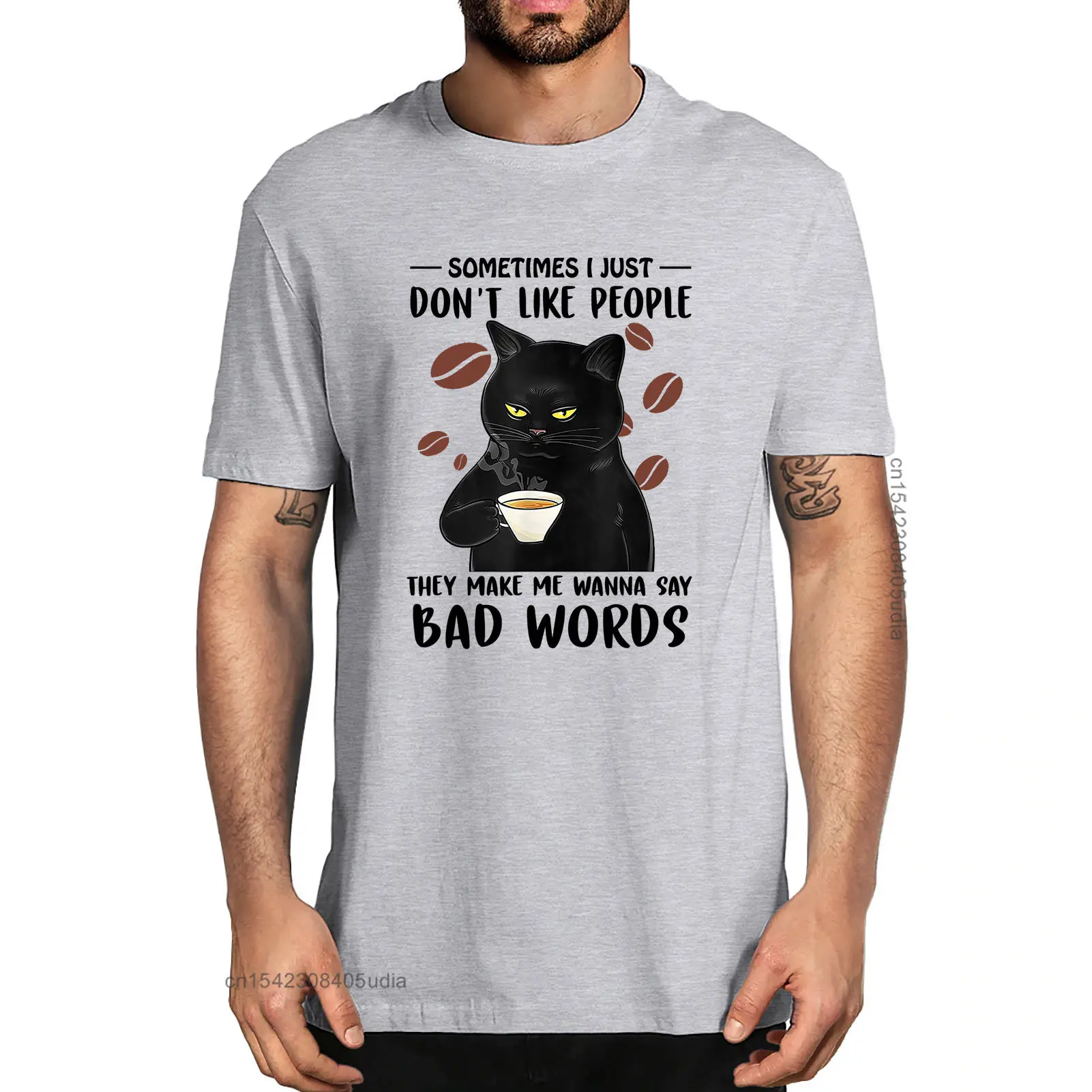 Black Cat Sometimes Don’T Like People They Make Me Say Bad Words Men's 100% Cotton Designer T-Shirts Unisex Humor Funny Tee