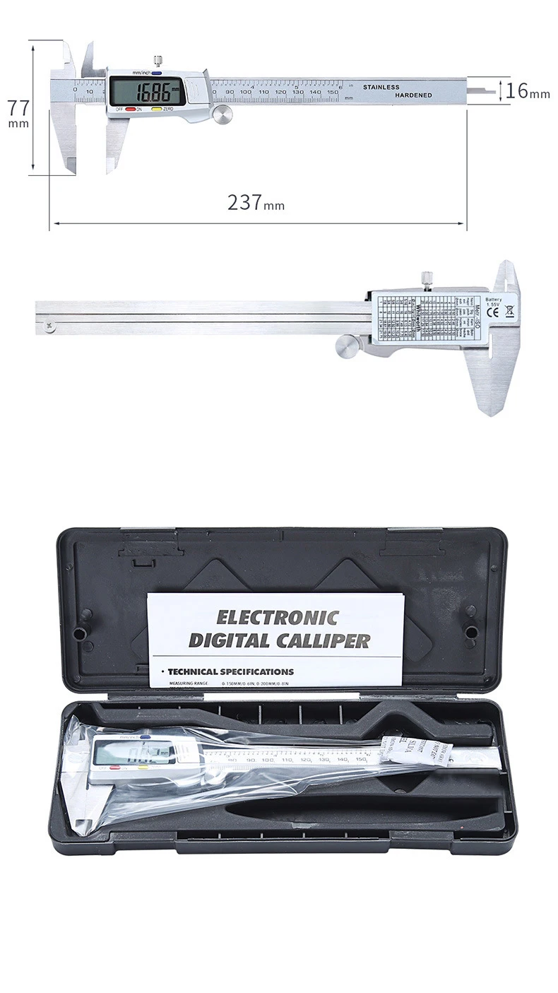 Messwerkzeug Edelstahl Digitaler Messschieber 6' 150mm Paquimetro Messinstrument Vernier-Caliper – Detail 12